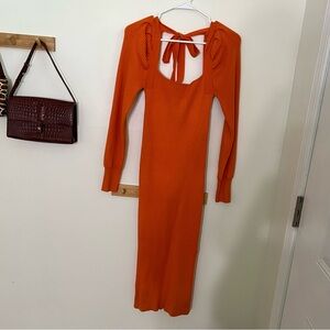 House of Harlow NWT 1960 Bright Orange Ribbed knit sweater midi dress women’s xs